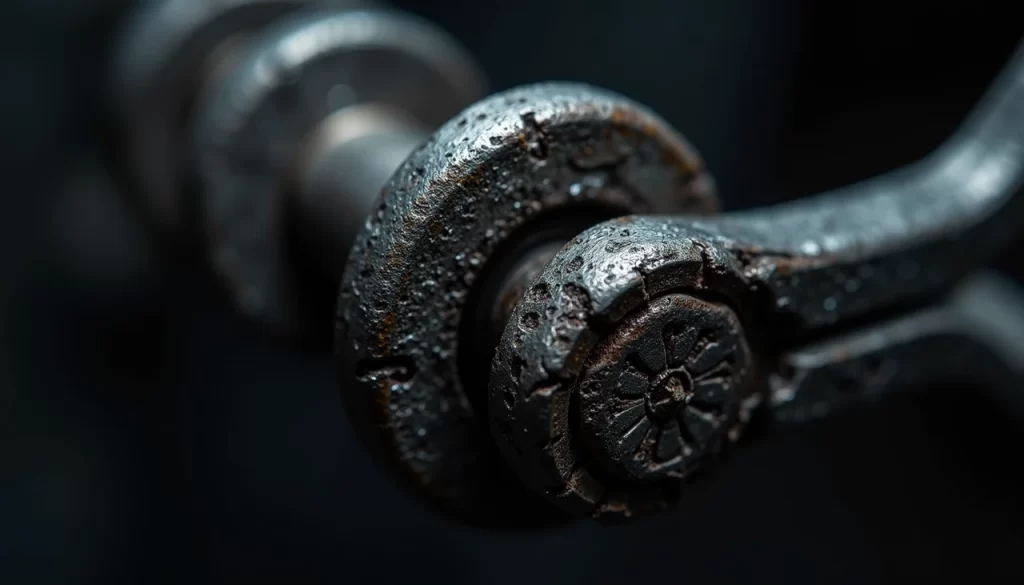 Endüstriyel zincir pin ve bushing aşınma hasarı makro görünümü