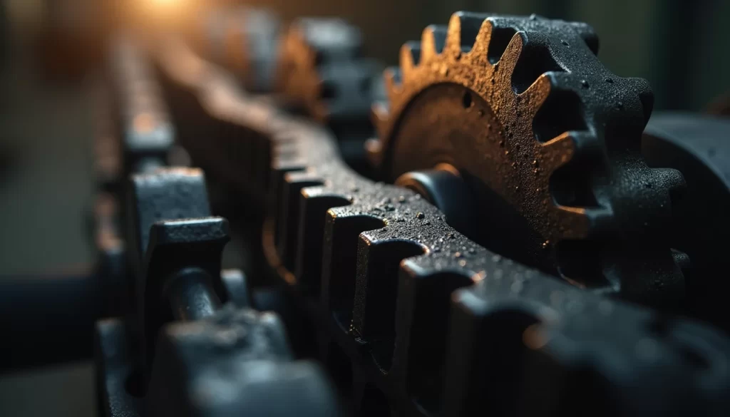 Industrial gear wheel macro detail view precision engineering
