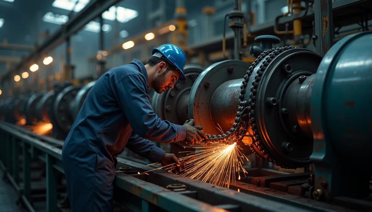 Industrial chain assembly in a factory environment