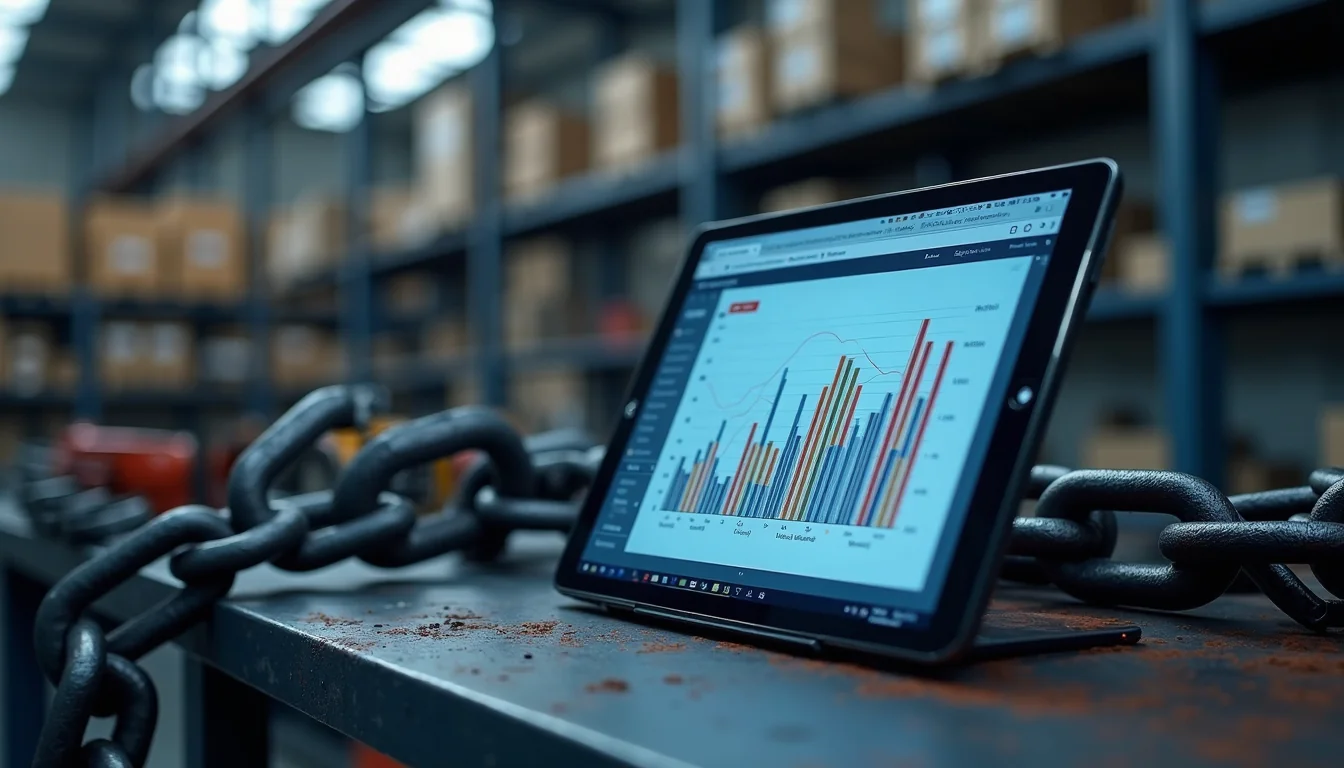 Digital supply chain analytics dashboard and industrial chain stock monitoring