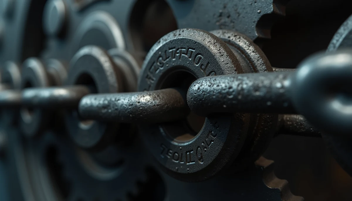 Industrial steel chain and gear macro detail
