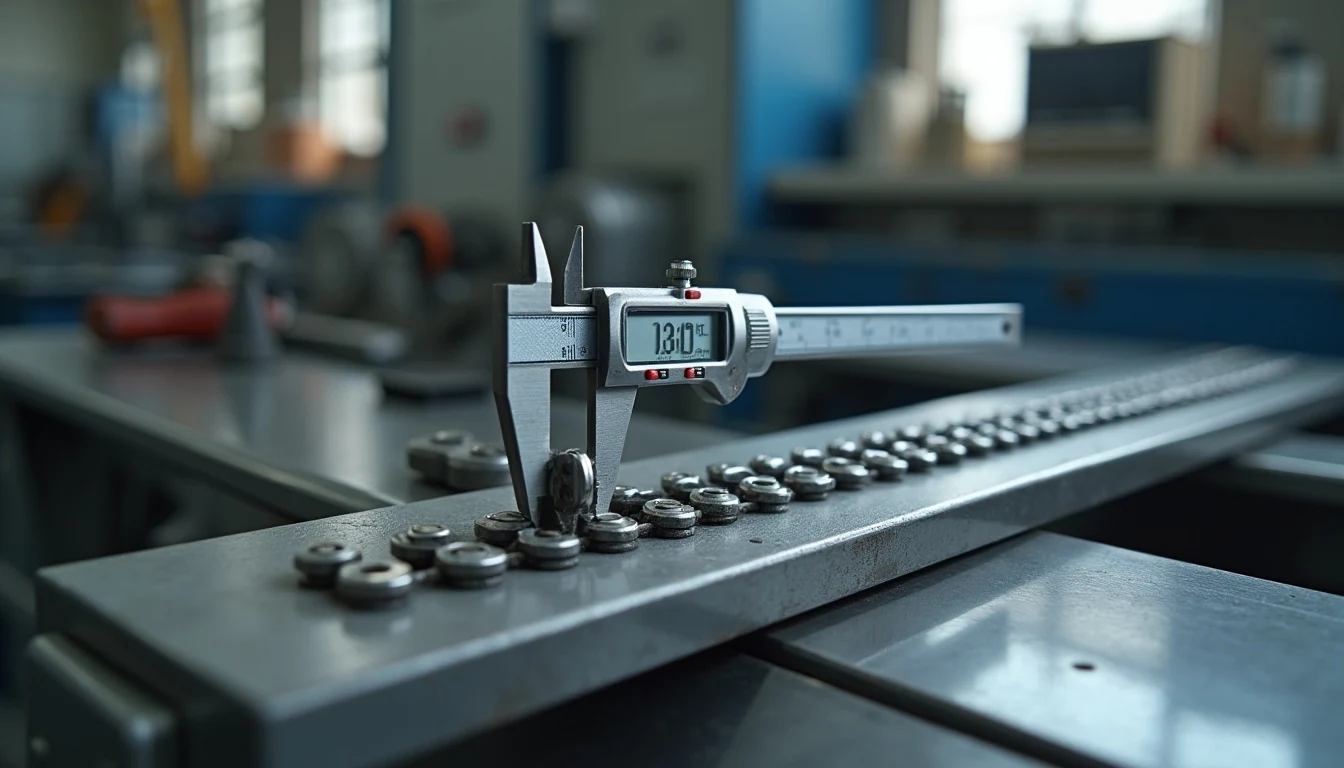 Precise measurement of industrial chain pitch size with callipers