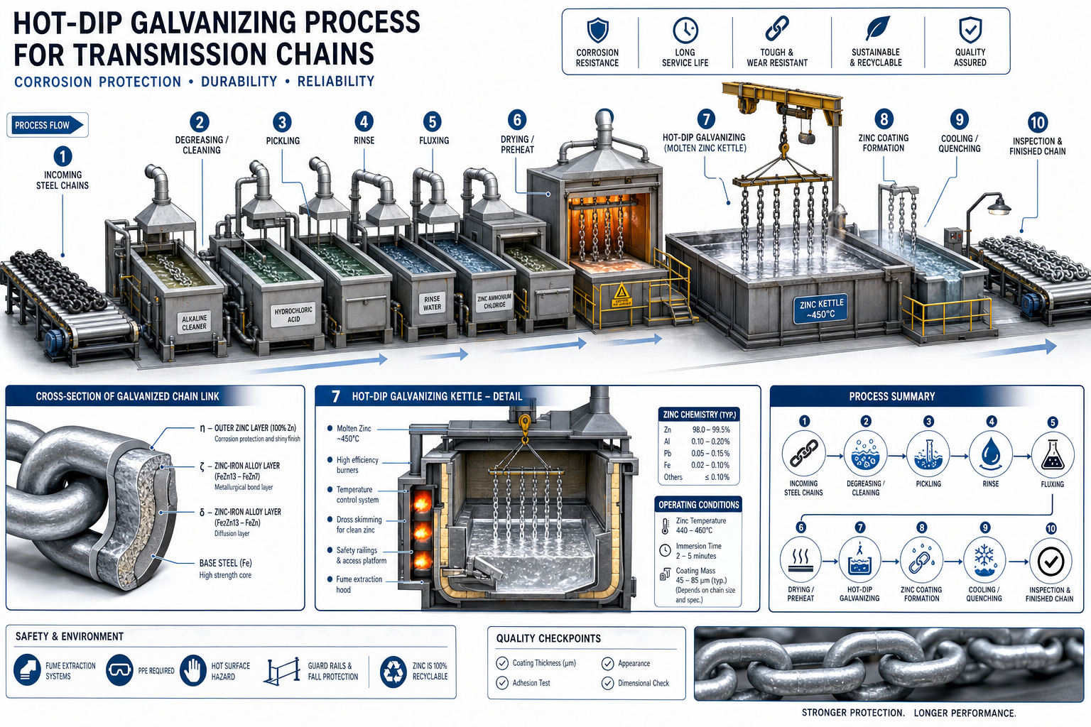 Chain hot-dip galvanising process - industrial surface coating process