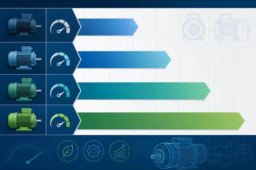 Comparison of industrial electric motor efficiency classes IE1 IE2 IE3 IE4